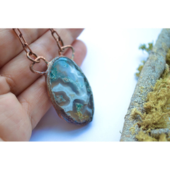 Collar De Piedra Piedra Agata Con Cadena De Cobre, Cod1 - Joyas Pura Vida