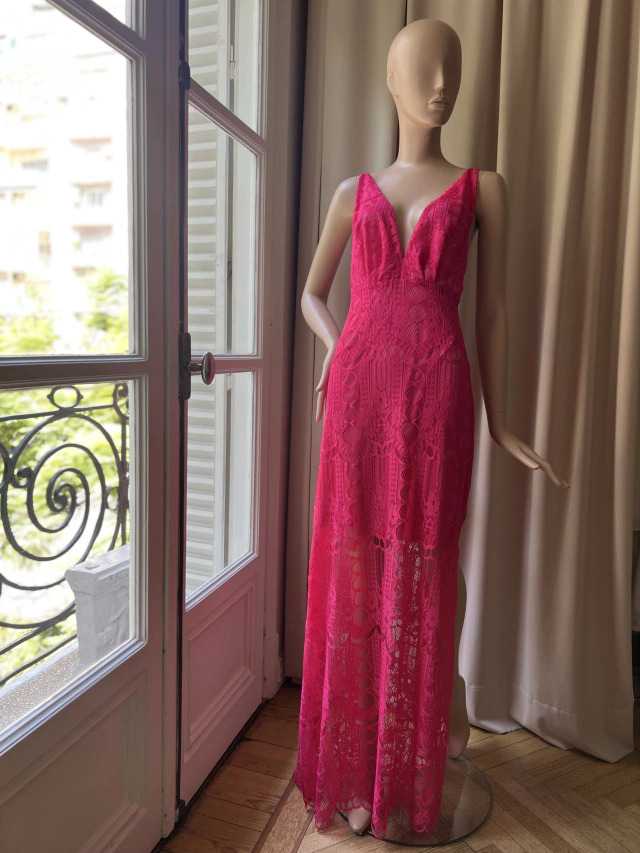 VESTIDO ENCAJE FUCSIA