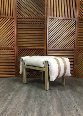 Puff Conjunto Contemporaneo Tampone Linho e Couro