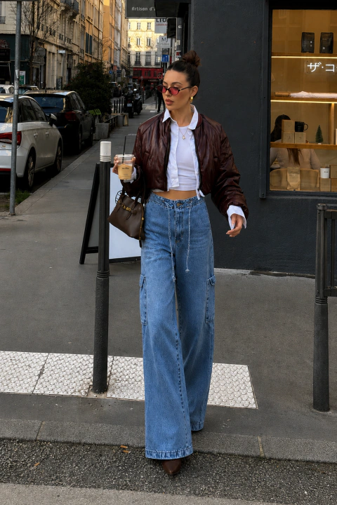 Calça Jeans Wide Leg Cargo Premium