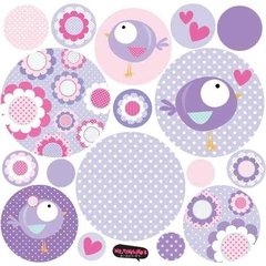 Kit De Vinilo Decorativo Autoadhesivo Pajaritos Lila Y Rosa - comprar online