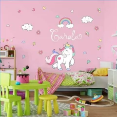 Vinilo Unicornio Arcoiris Pastel Personalizado Con Tu Nombre - comprar online