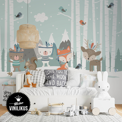 Empapelado Vinílico Mural animalitos del Bosque gris