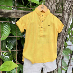 Bata Infantil Manga Curta em Viscose Texturizada Amarela - HKN Camisaria - loja online