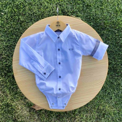 Body Social para Bebê Branco com Detalhe Micro Xadrez Preto e Branco Manga Longa Acompanha Extensor - comprar online