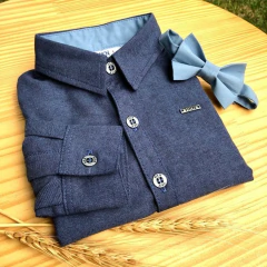 Camisa Infantil de Flanela Azul 100% Algodão Manga Longa com Martingale - HKN Camisaria - comprar online