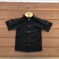Bata Infantil Manga Curta Preta em Algodão - HKN Camisaria - comprar online