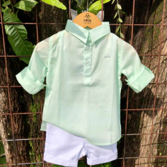 Bata Infantil Manga Longa em Algodão Premium Verde Bebê com Martingale - HKN Camisaria na internet