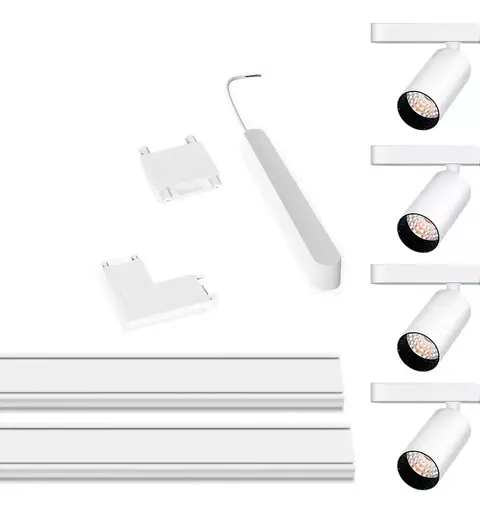Kit Skyline con 4 Spot 7w 2700k+fuente 50w+conector recto y L+riel Magnético Blanco - comprar online