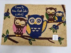ART. ASHI-9012 - FELPUDO COCO Y GOMA RECTANGULAR 60X40 CM - BUHO COLOR - BULTO X 10 U