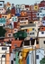 Quadro com ilustração de uma colina de casas coloridas em uma favela, com detalhes de fios elétricos e árvores ao redor.
