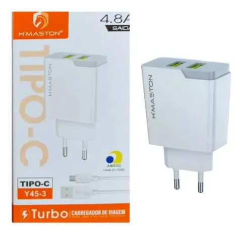 Carregador Turbo H'maston Tipo-c 4.8a Modelo Y45-3 Cabo 1m