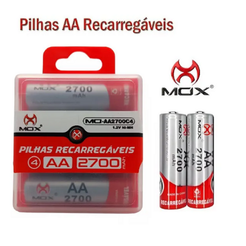 Pilha Recarregável Mox Aa 2700mAh 1.2v Pequena Com 4 unidades Original no Blister MO-AA2700b4 - comprar online
