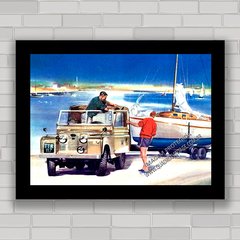 Quadro decorativo jipe antigo Land Rover com lancha