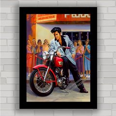Quadro decorativo moto antiga com Elvis Presley
