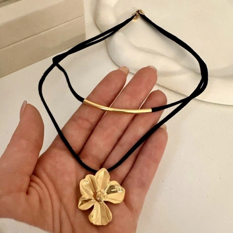 Chocker Doble Flor Dorado - comprar online