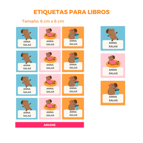 ETIQUETAS PARA LIBROS O CUADERNOS / CAPIBARA - comprar online