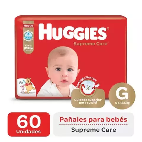 PAÑALES HUGGIES SUPREME CARE AHORRA PACK TALLE G x 60 UNIDADES
