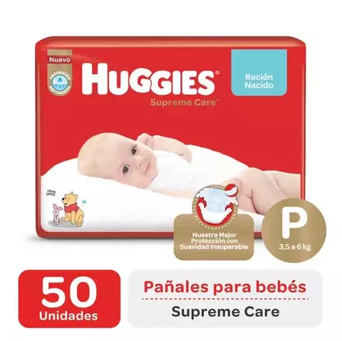 PAÑALES HUGGIES SUPREME CARECUIDADO SUPERIOR P X 50 -