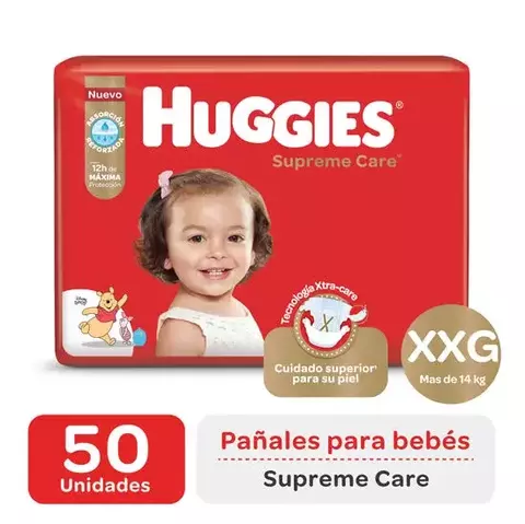 PAÑALES HUGGIES SUPREME CARE AHORRA PACK TALLE XXG x 50 UNIDADES