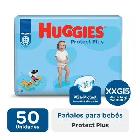 PAÑALES HUGGIES PROTEC PLUS AHORRA PACK TALLE XXG x 50 -