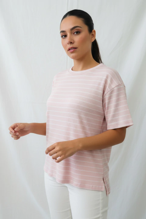 #3279 Remeron morley rayado mc con aplique standard "Cher"