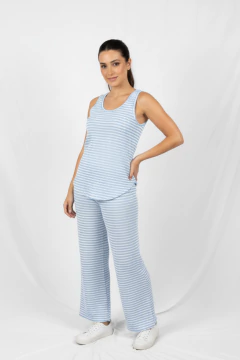 #3290 Musculosa crochet rayado largo con etiqueta standard "Panama"