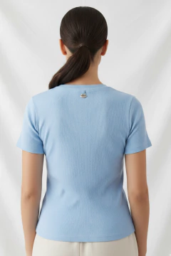 #3291 Remera morley ribb mc con aplique labios "New York" - comprar online