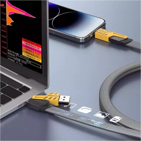 Cable USB-C 4 en 1 Carga Rápida 65W Trenzado Nailon Transferencia de Datos