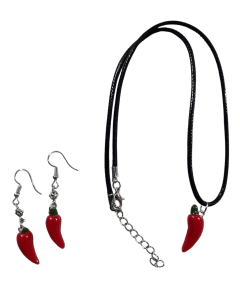 Colar Feminino Pingente De Pimenta Kit Colar + Brinco.
