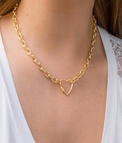 Colar Corrente Cadeado Coração Banhado A Ouro 18k