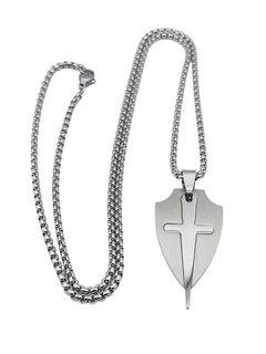 Colar Masculino Pingente São Jorge Elmo E Espada De Aço Inox