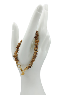Pulseira De Pedra Jaspe Madeira Fecho De Aço (unidade).