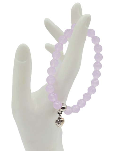 Pulseira De Quartzo Rosa Pingente Coração