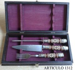 JUEGO CUCHILLO, TENEDOR Y CHAIRA - CABO TIENTO TRENZADO - comprar online