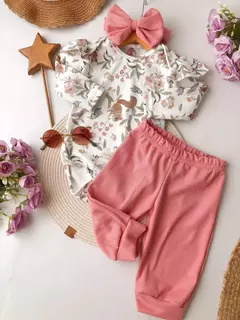 Conjunto Adillas Rosas (Body Térmico + Pantalón Waffle+ Moño) en internet