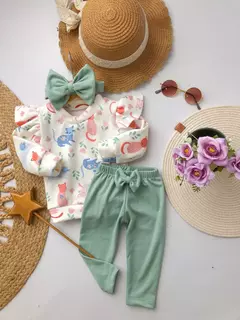 Conjunto Gala Aqua (Buzo Frizado + Calza Frizada + Moño) - comprar online