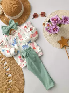 Conjunto Gala Aqua (Buzo Frizado + Calza Frizada + Moño) en internet