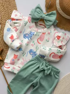 Conjunto Gala Aqua (Buzo Frizado + Calza Frizada + Moño) - iaia bebés