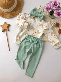 Conjunto Arcoiris Aqua (Buzo Frizado + Calza Frizada + Moño) - comprar online