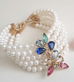 Pulseira pérolas com cristais coloridos