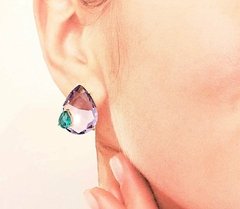 Brinco gota lavanda e turmalina banhad a ouro 18k