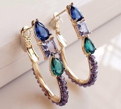 Brinco argola colorida banhada a ouro 18k