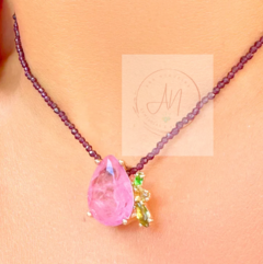 Choker cristais pingente banho ouro 18k