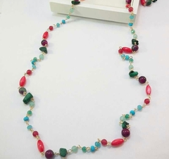 Colar longo pedras coloridas banhado a ouro 18k