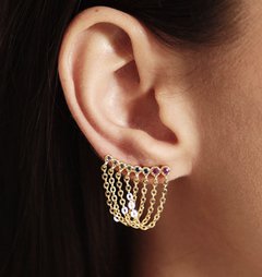 Brinco ear cuff correntes pedras coloridas banhado a ouro 18k - comprar online