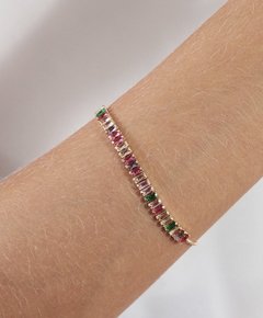 PULSEIRA ZIRCÔNIA BAGUETE COLORIDAS Banhada a ouro 18k