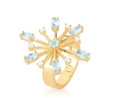 Anel agua marinha banho ouro 18k