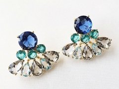 Brinco leque azul multicol banhado a ouro 18k
