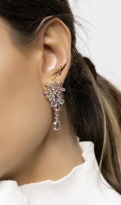 Brinco cristais coloridos banhado a ouro 18k - comprar online